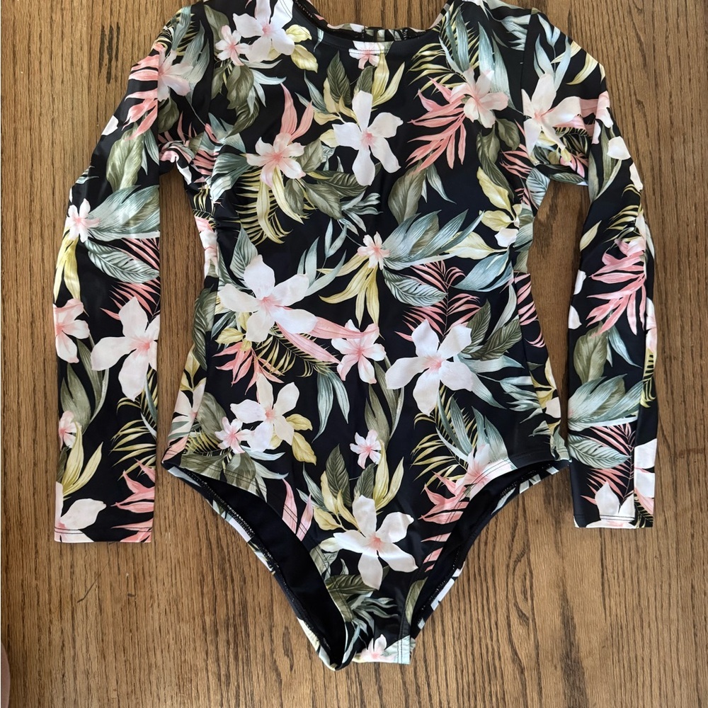 Kona Sol Tropical print Long Sleeve w/keyhole back women’s one piece swim suit